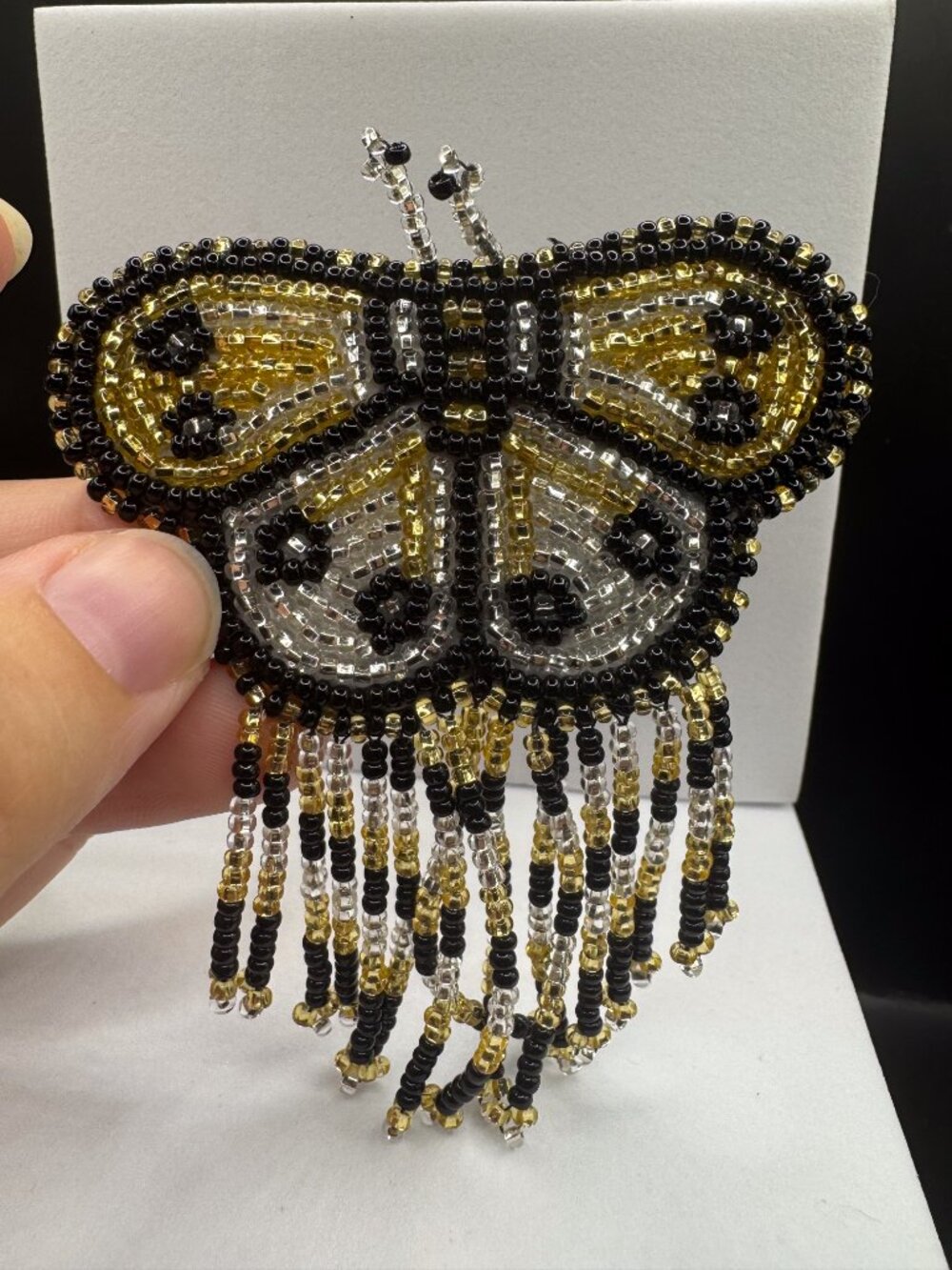Vintage Handmade Beaded Butterfly Hair Barrette Fringe Boho Clip